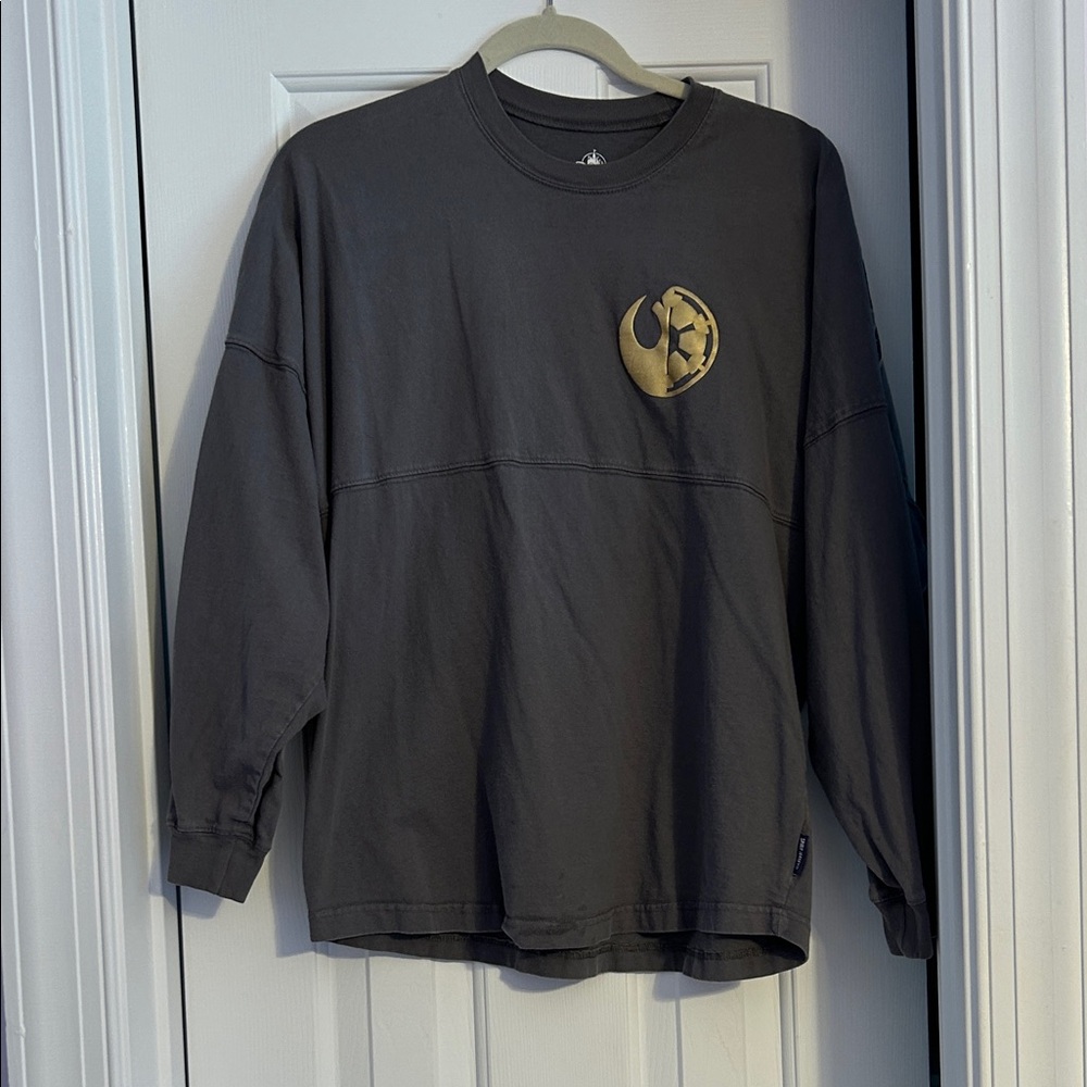 Disney Gray Long Sleeve Tee with Gold Star Wars Emblem